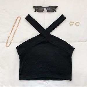 2/$16 black cross neck top